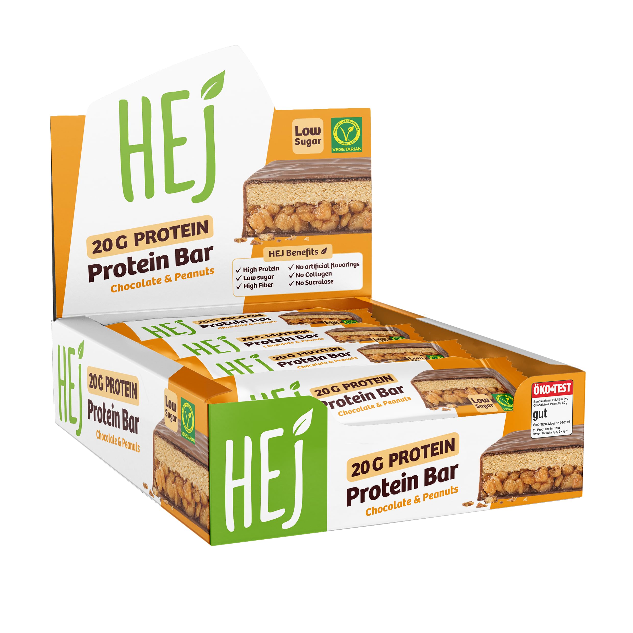 HEJ 20g Protein Bar 12x60g – Proteinriegel mit 20g Protein pro Riegel – Low Sugar Eiweißriegel – Vegetarisch & ohne Palmöl – Ohne Zuckerzusatz & ohne künstliche Aromen