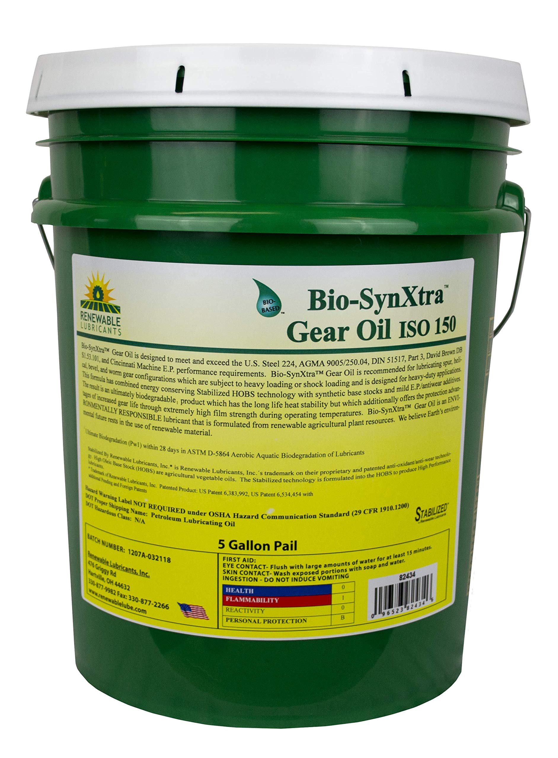 Renewable Lubricants Bio-SynXtra ISO 150 EP Gear Oil, 5 Gallon Pail