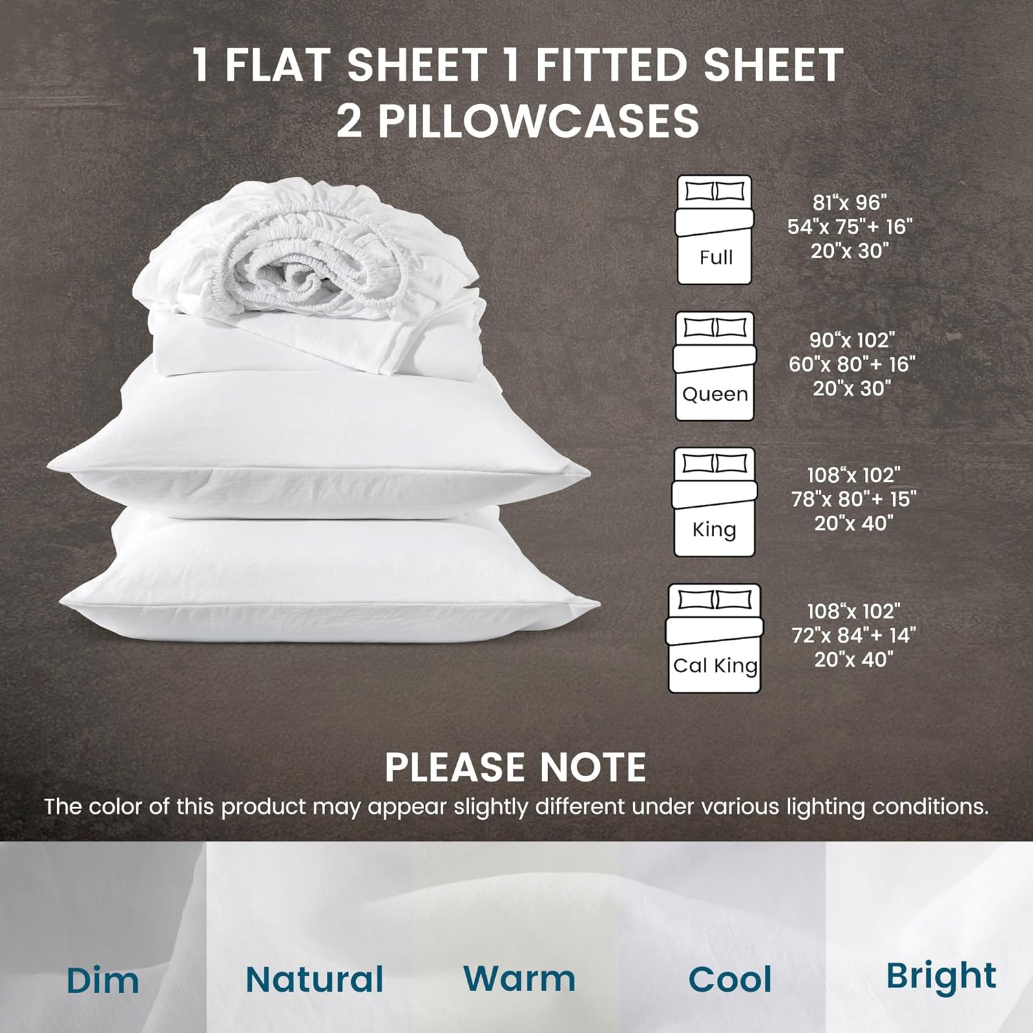 SLEEP ZONE King Size Sheets Set - Bed Sheets for King Size Bed - Washed Microfiber - 4 Piece Hotel Luxury Bedding Sheets with Fitted Sheet, Flat Sheet & 2 Pillowcases - Deep Pocket (White)