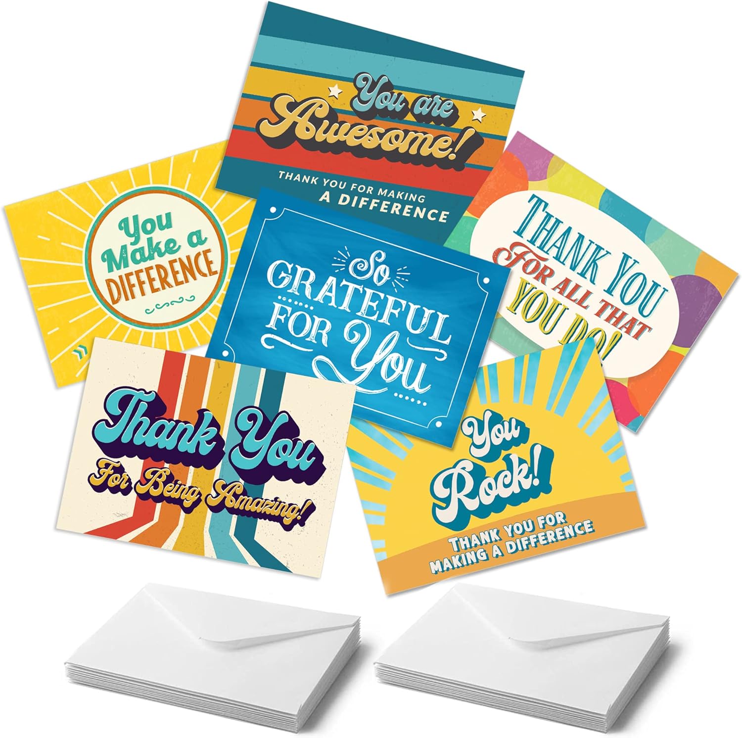 T MARIE 48 Appreciation Cards with Envelopes - Encouragement Thank You Notecards for Kudos and Recognition - You Are Awesome, Thank You For Being Amazing, You Rock, You Make a Difference Notes