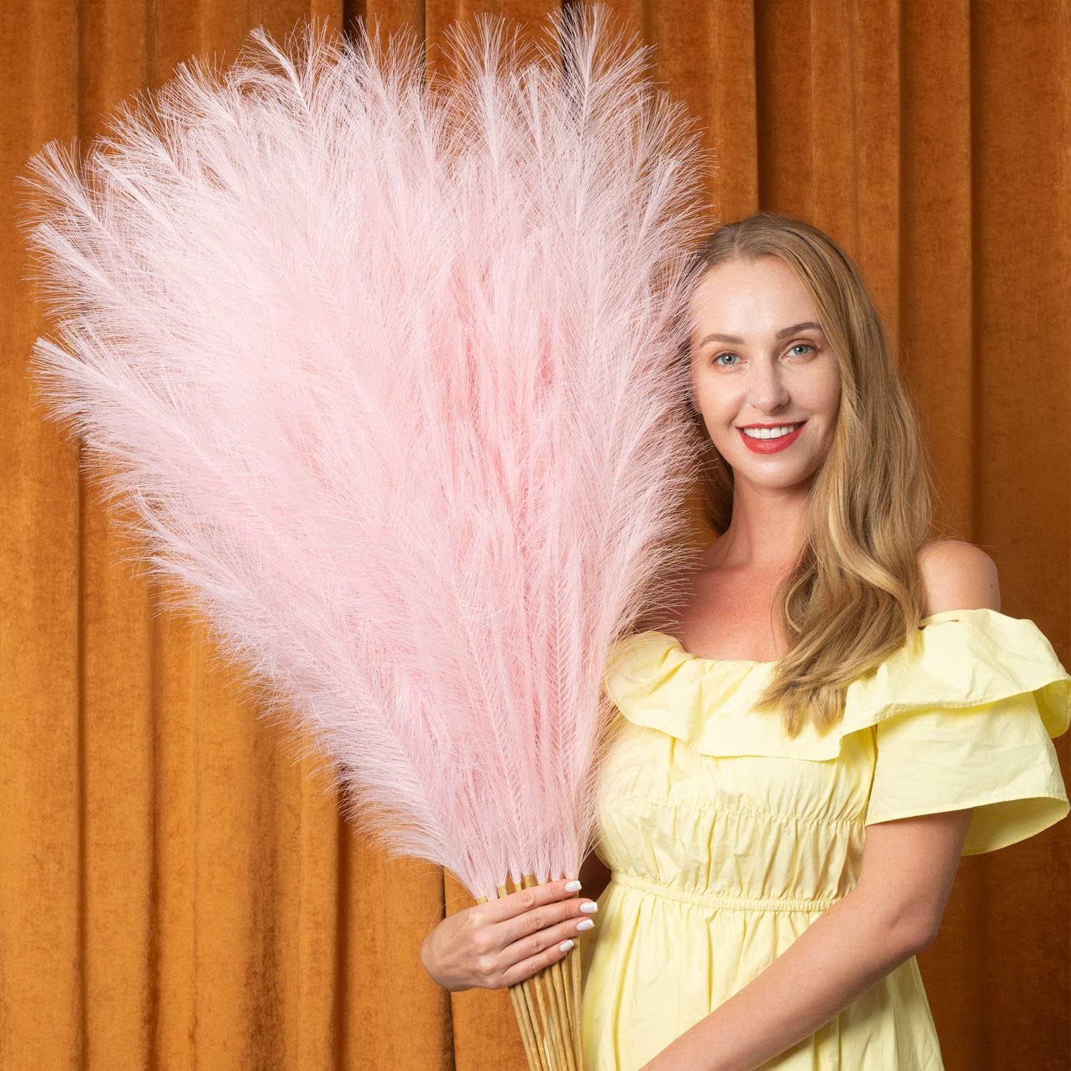 Pampas Grass Decor Tall, 43″/110cm Faux Pampas Grass 6 Stems Large Pompass Grass Branches Tall Bulk Boho Flower Arrangement for Home Room Wedding Party Decor (Pink)