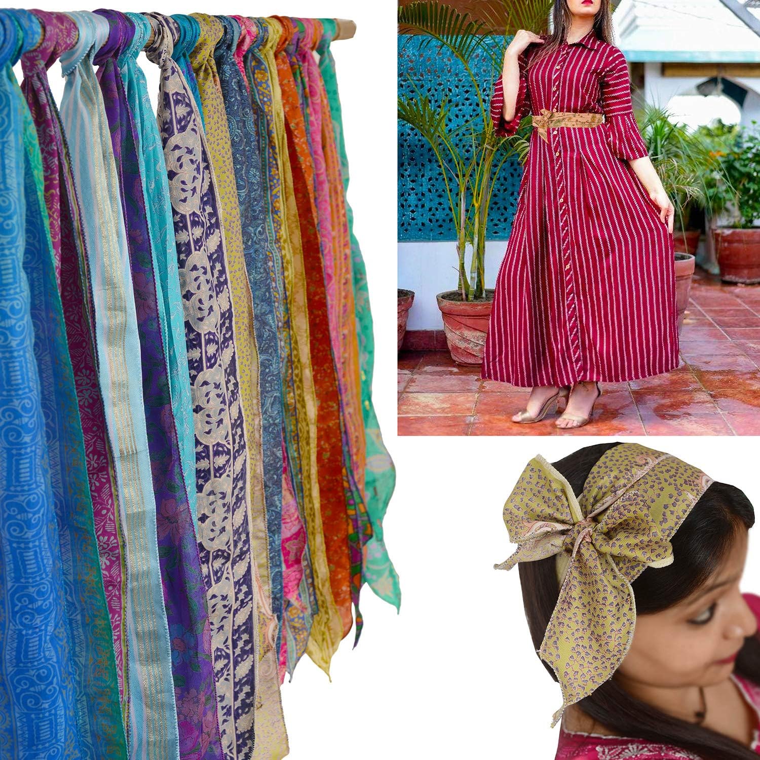 Pure Silk Set of 10 Head Wrap Neck Tie Scarf Silk Belt and Sashes Soft Fabric-Crafting Use Silk Sashes