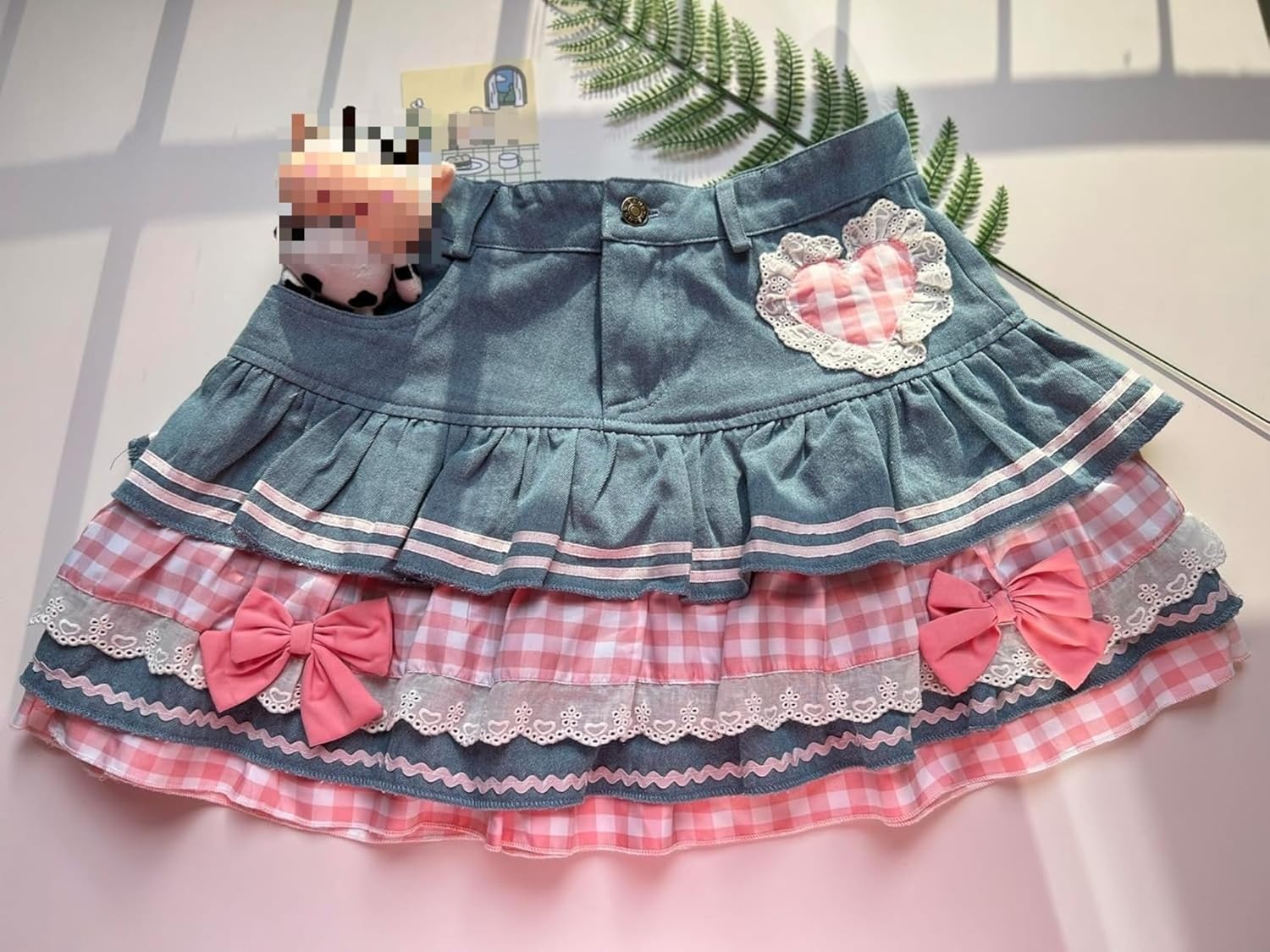 Pokn Jean Mini Skirt Cutecore Preppy Lolita Kawaii Harajuku Y2K Denim Skirt Lace Cake Clothes - Image 5