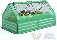 Vista 14 de Quictent juego de cama de cultivo elevada de acero galvanizado extragrueso, 4 x 3 x 1 pie, uso dual, con invernadero, con 2 grandes ventanas