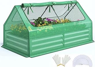 Quictent 6x3x1ft Galvanized Raised Garden Bed with Cover Metal Planter Bottomless Box w/ 2 Large Screen Windows Mini Greenhouse 20pcs T-Tags 1 Pair Gloves Outdoor Growing Vegetables (Green)