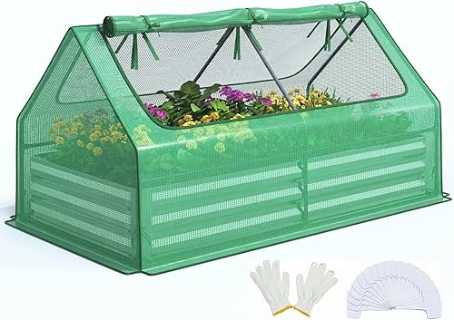 Miniatura 14 de Quictent juego de cama de cultivo elevada de acero galvanizado extragrueso, 4 x 3 x 1 pie, uso dual, con invernadero, con 2 grandes ventanas