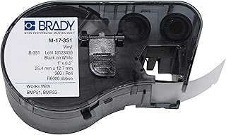 Brady M-17-351 Vinyl B-351 Black on White Label Maker Cartridge, 1/2