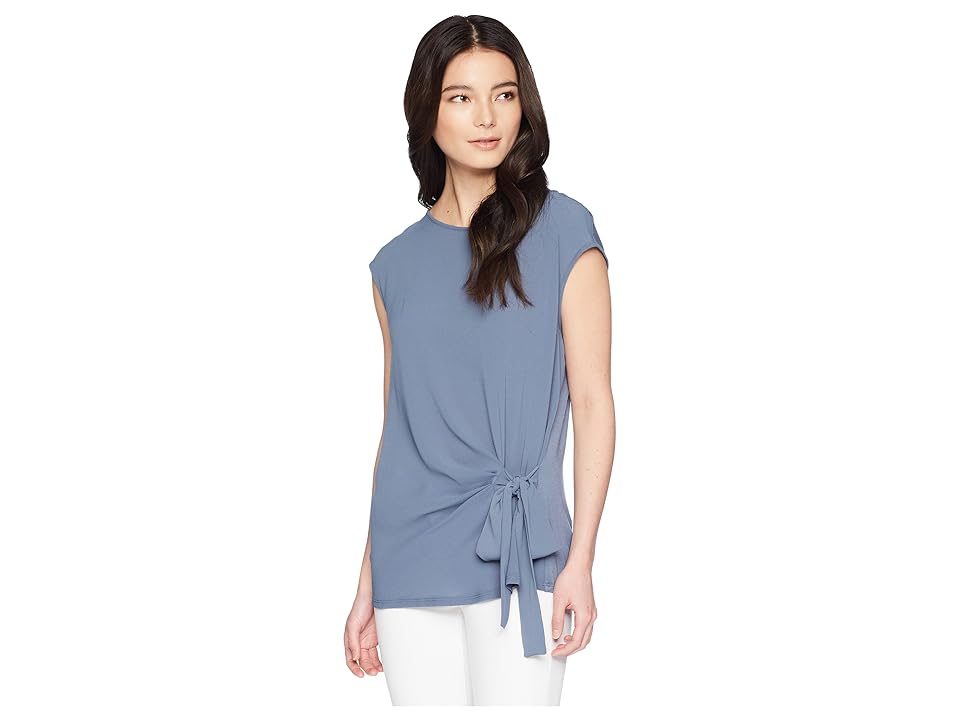 

Vince Camuto Specialty Size Petite Sleeveless Mix Media Tie Front Blouse (China Blue) Women's Blouse