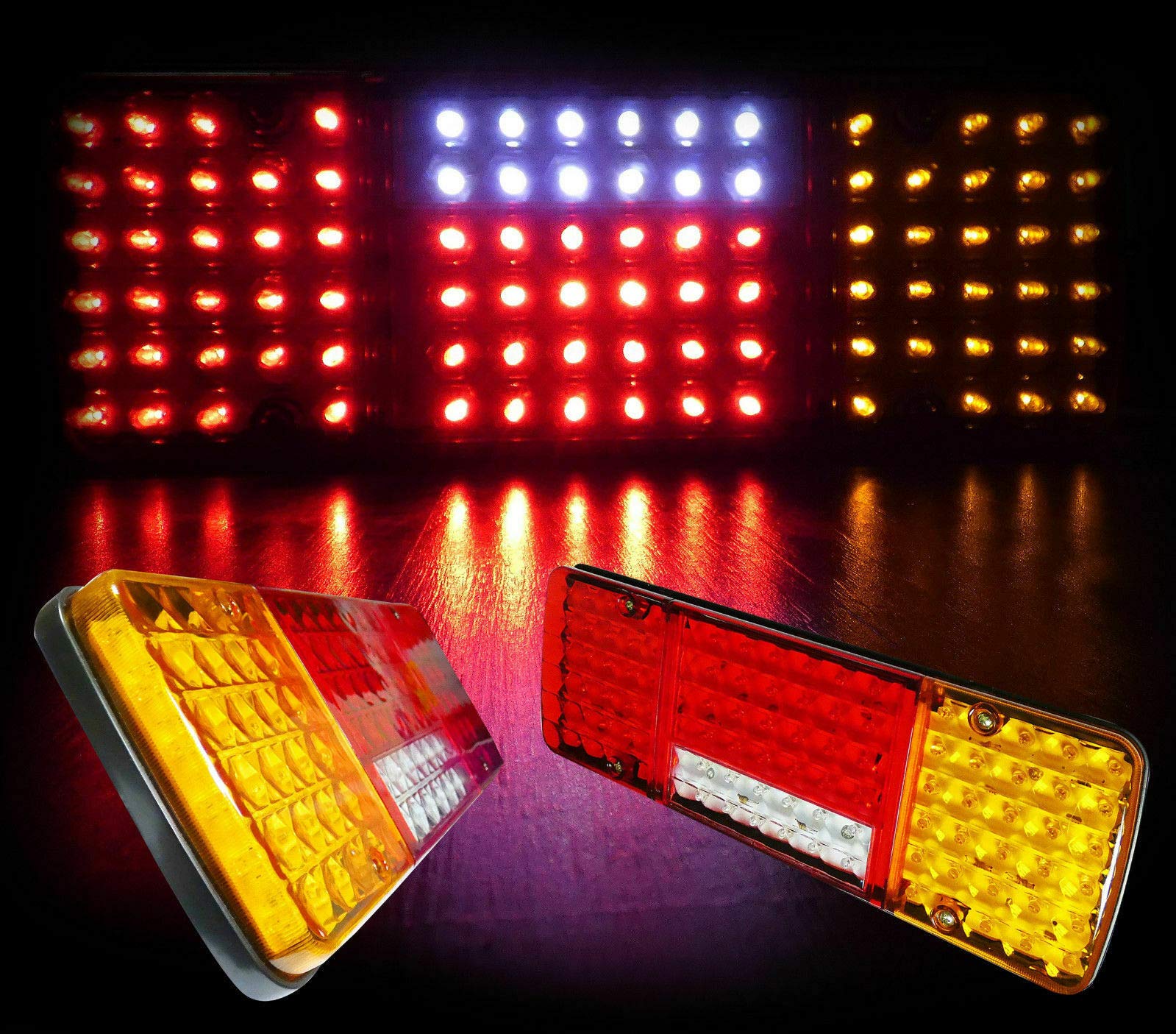 J/J Luci posteriori a LED, 12 V, 5 funzioni, design ultra sottile, per camion, rimorchio, ribaltabile, autocarro, camper ecc., 2 pezzi