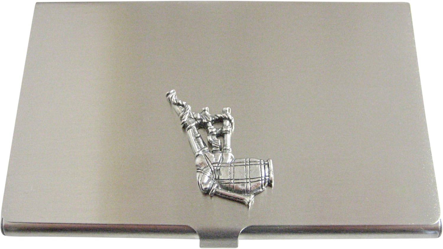 Silver Toned Textured Scottish Bag Pipes Music Instrument Business Card Holder