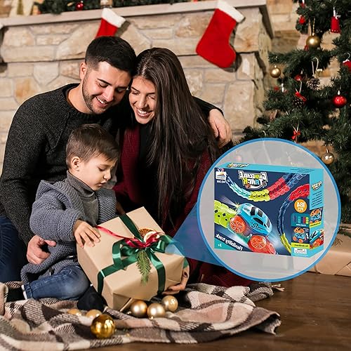 Miniatura 7 de Juguete de pista de carreras para niños con coche con luz LED, batería flexible intercambiable, pista de carreras eléctrica para niños de 3, 4, 5,