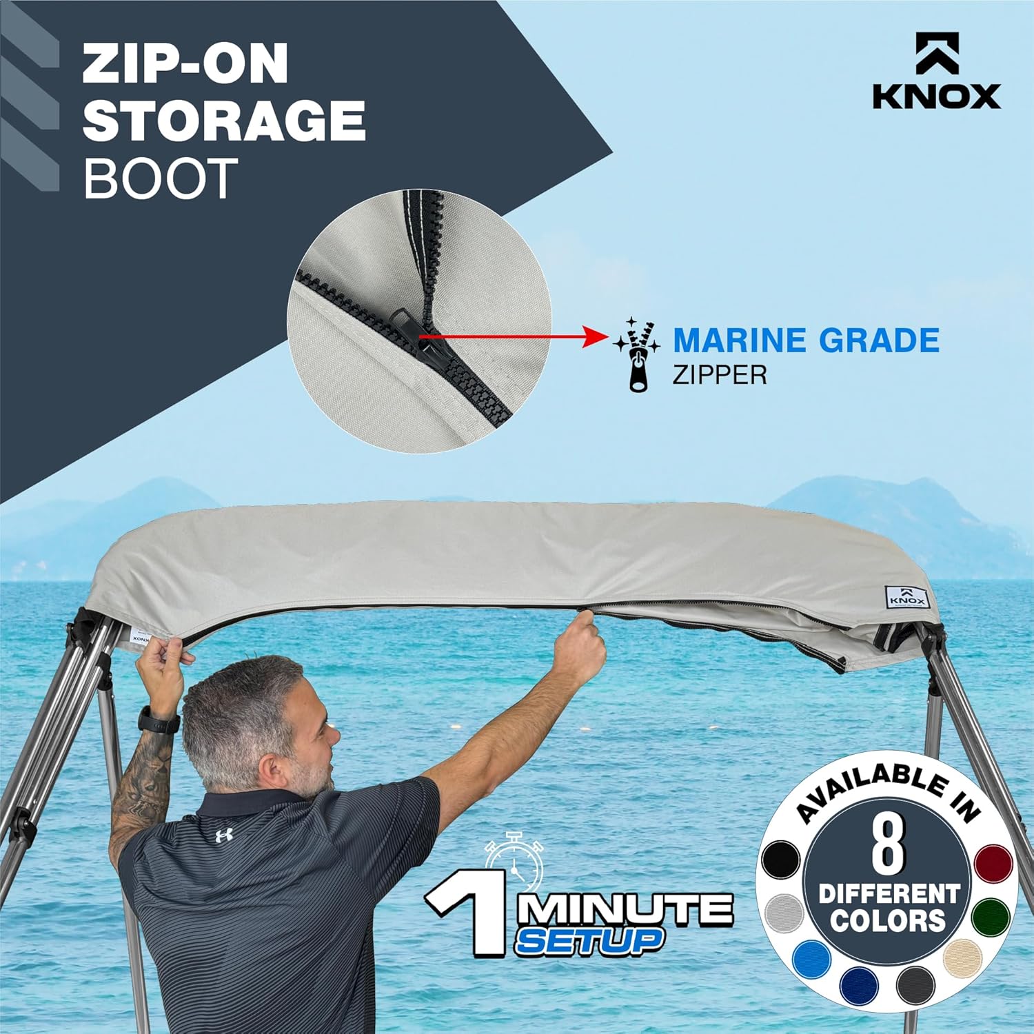 Bimini Top Boot Cover Replacement, Fits 3 Bow & 4 Bow Bimini Tops for Boats, 900D Marine Grade Canvas, Fadeproof, Waterproof Sun Shade Boat Canopy Storage, No Frame, 54"-60" W, Light Gray