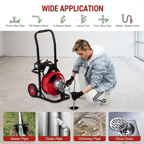 Auto Feed 100 FT x 3/8 in Drain Cleaner Machine with 370W Motor