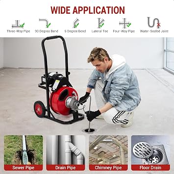 Auto Feed 100 FT x 3/8 in Drain Cleaner Machine with 370W Motor