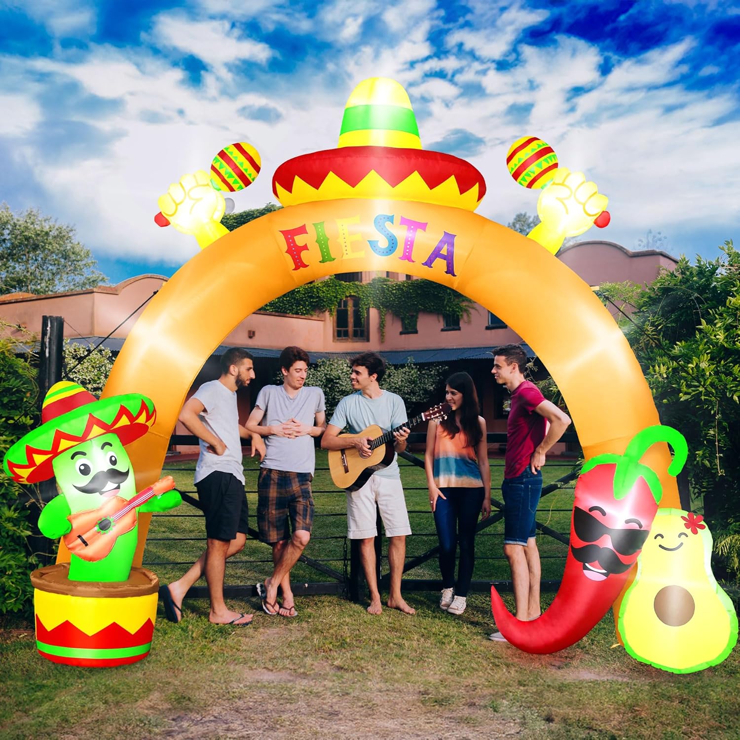 12 FT Cinco De Mayo Inflatables, Giant Blow Up Mexican Fiesta Arch with Inflatable Cactus Peppers Avocado Decor, Lighted Mexican Holiday Inflatables Decorations for Cinco De Mayo Fiesta Party Archway