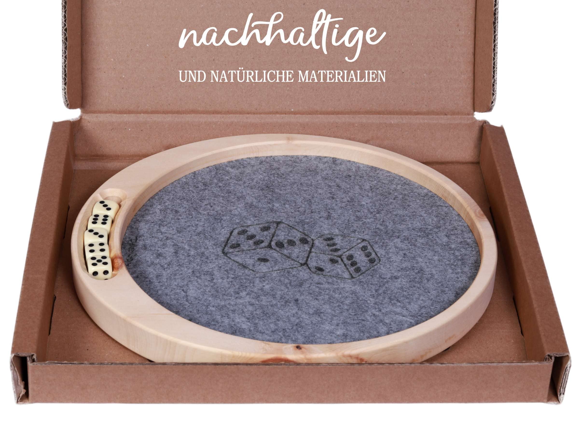 Würfelteller aus Zirbenholz inkl. Würfel - Zirben Würfelbrett rund
