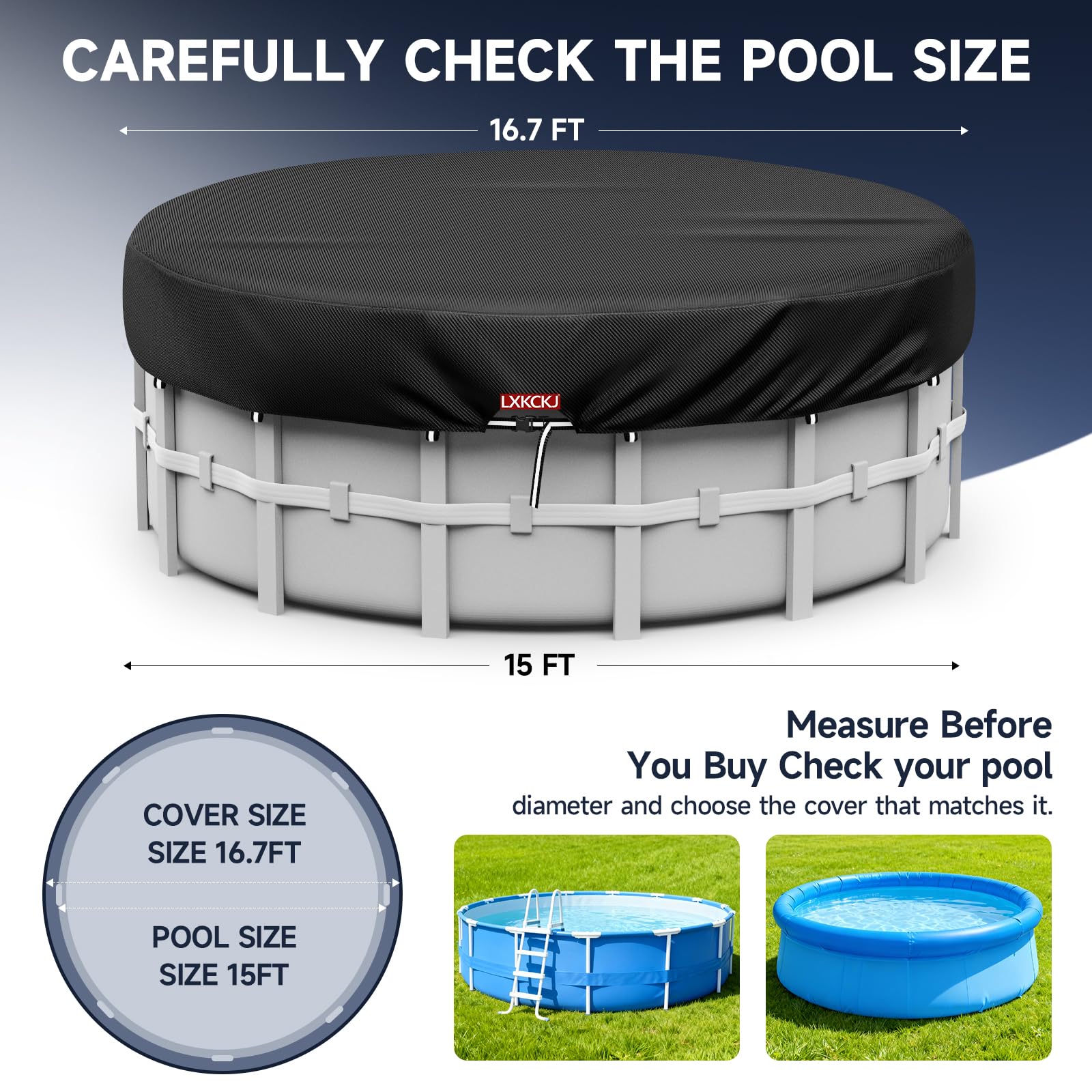 LXKCKJ Copertura per piscina rotonda, 5,1 m, copertura solare per piscine fuori terra, copertura estiva per piscina, con accessori per piscina, telo in PE, ideale per impermeabile e antipolvere (470