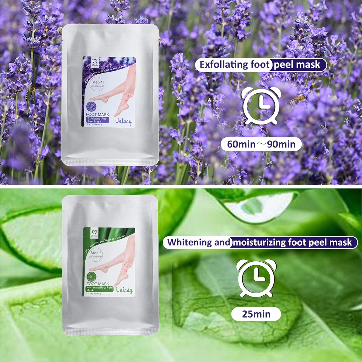 Foot Mask 2 Packs, Wolady Foot Peel Mask and Moisturizing Socks, for Foot Care, Peel Off Calluses & Dead Skin, Making Your Feet Soft and Smooth