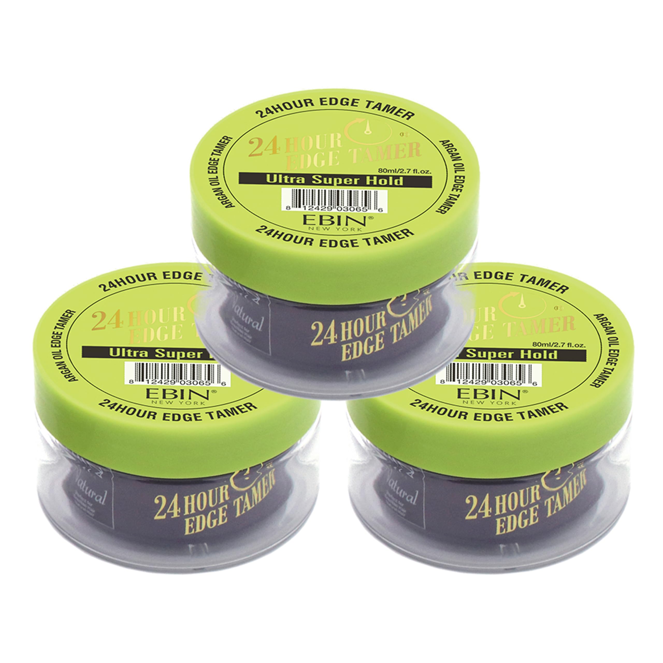 EBIN NEW YORK 24 Hour Edge Tamer Ultra Super Hold 2.7 fl.oz/80ml (3pack) No Flaking, Smooth Shine, Argan & Castor Oil, Strong Edge Control Gel, Edge gel