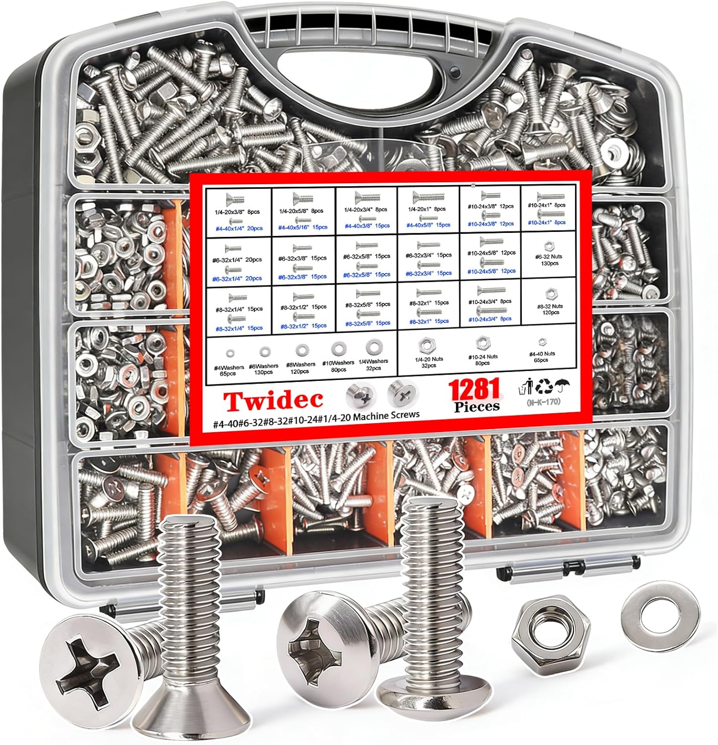Twidec/966PCS Metric Bolt Assortment,Grade 8.8 Hex Head Bolts and Nuts Assortment Kit, M4/M5/M6/M8(12-30mm)Heavy Duty Nuts and Bolts Kit, Flat & Spring Lock Washer Gold Zinc Plating With Storage Case