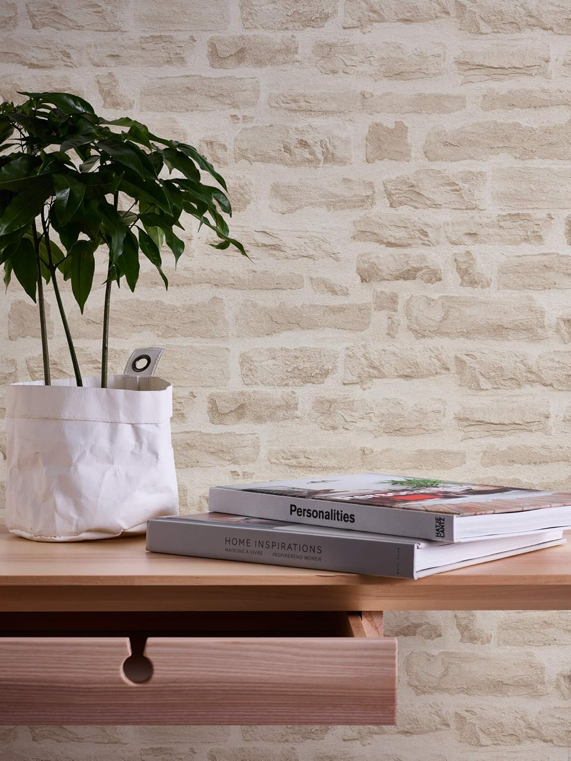 A.S. Creation 35580-3 Best of Wood and Stone Realistic Brick Design Wallpaper, Beige/Cream