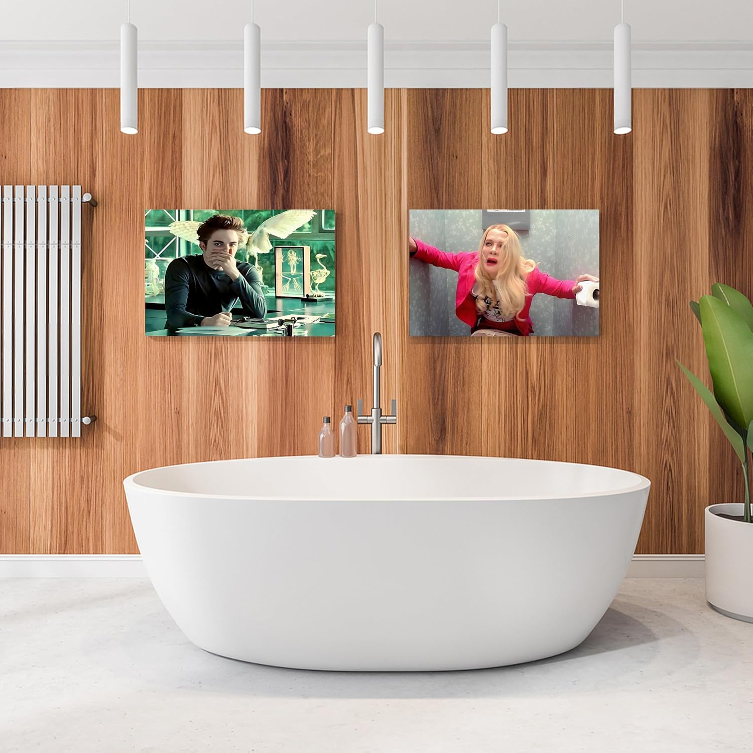 Shrandi Funny Bathroom Framed Canvas Wall Art 2PCS Humor Bathroom Decor White Chicks Comedy Movies Poster Toilet Scene Print Pinching Nose Wall Decor Modern Artwork for Restroom Toliet Dorm 12"x16"