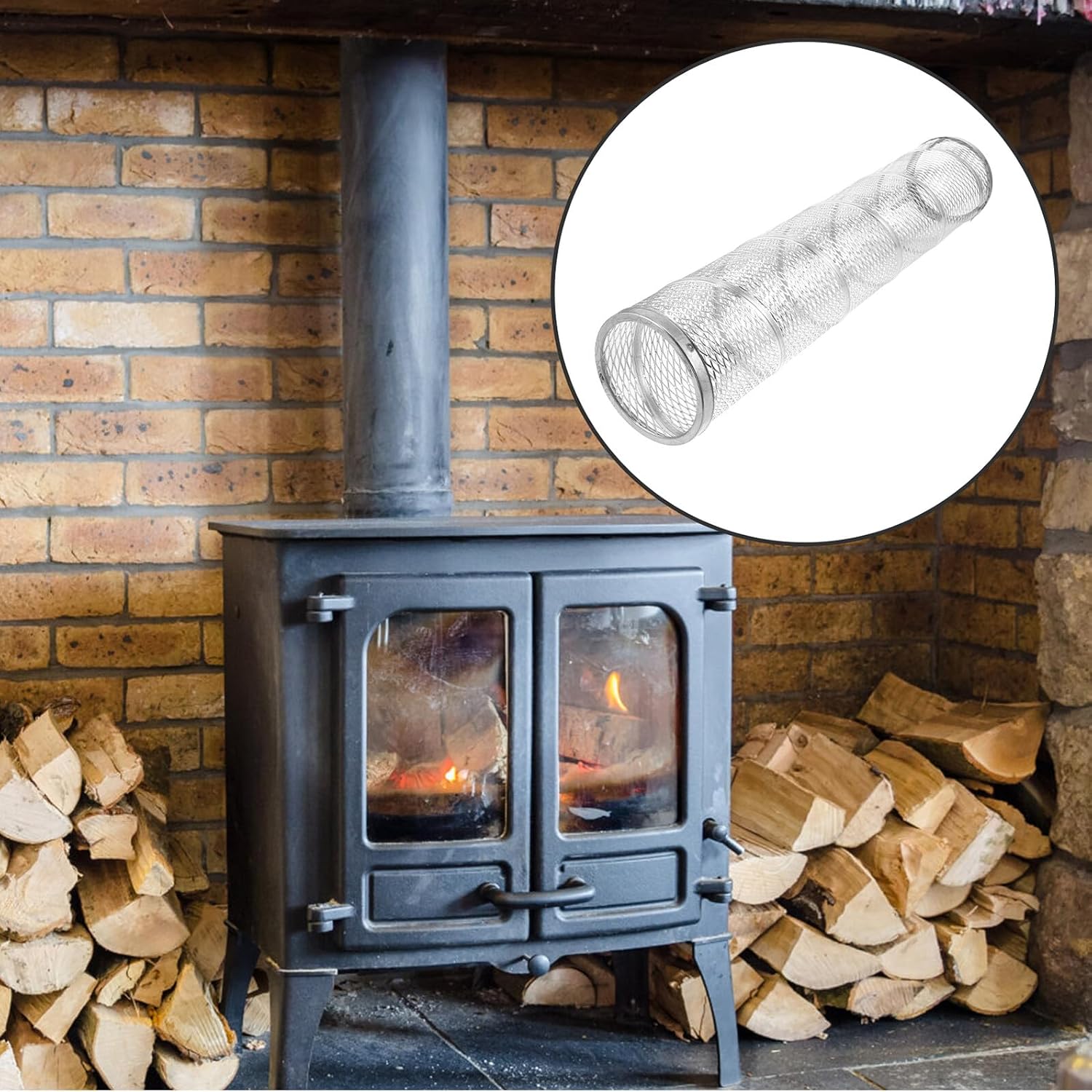 Mesh Cover for Chimney Stove Tube Heat Resistant Metal Stove Mesh Guard Fireproof Chimney Pipe Protector for Home Heating and Wood Safety