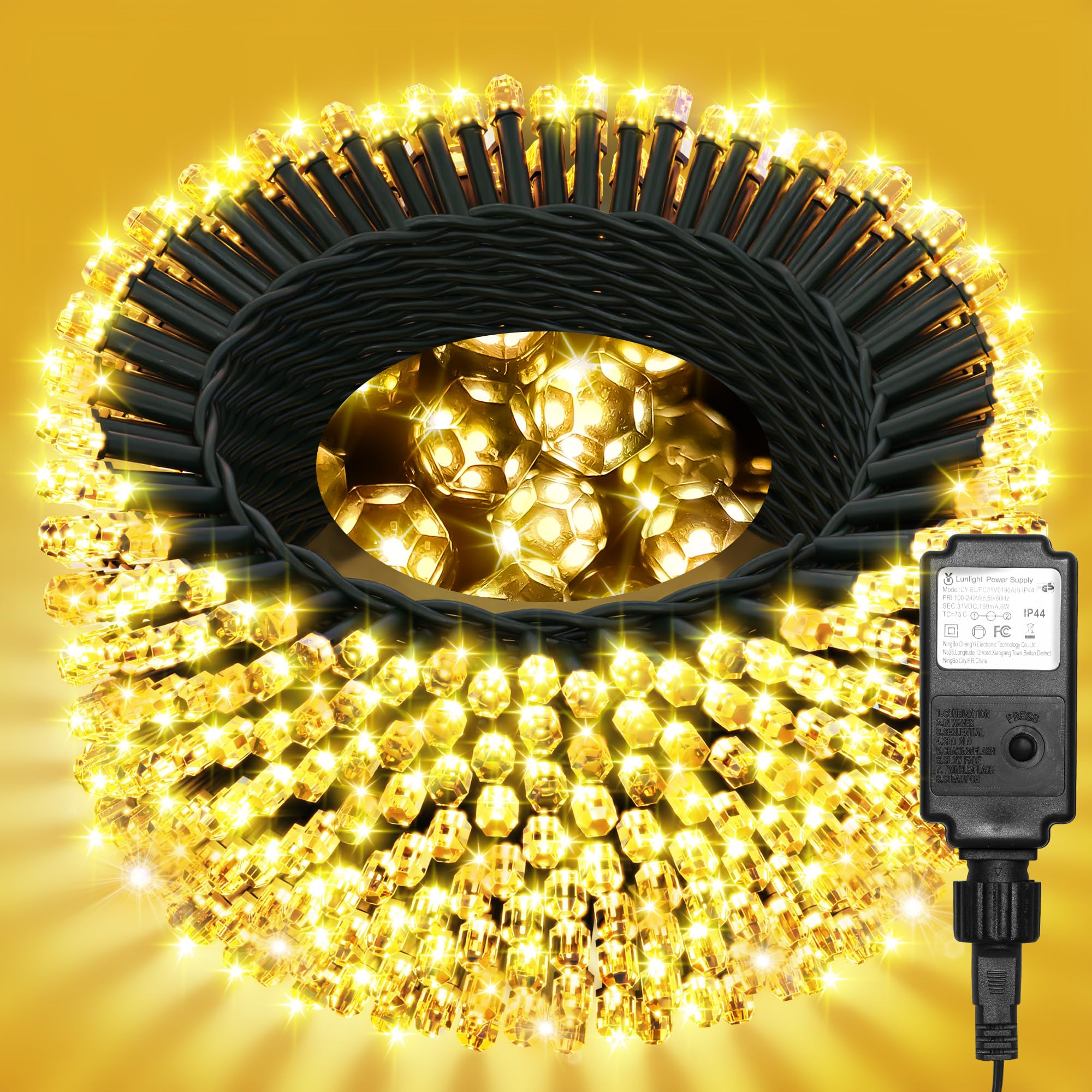 JACKYLED 164FT 500 LED Christmas Lights, Outdoor String Lights 8 Modes & Waterproof Plug in Twinkle Christmas Tree Lights for House Garden Yard Holiday Party Christmas Decoration Outside, Warm White