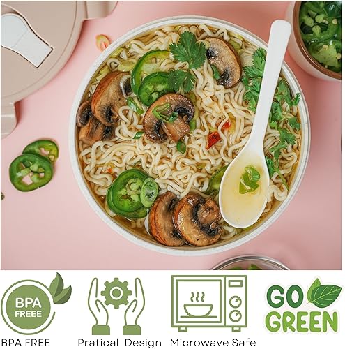 Miniatura 3 de AI LOVE PEACE Recipiente para almuerzo de ramen instantáneo para microondas, popote de trigo con ventilación de liberación de vapor, recipiente