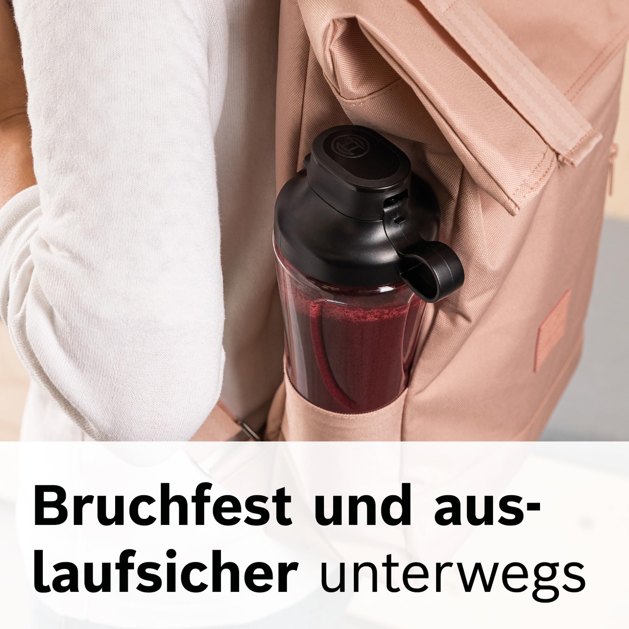 Bosch Zubehör Set MMZBTK1B aus ToGo-Flasche und Messer, für Küchenmaschine OptiMUM/Serie 6 / Serie 8, Standmixer VitaPower Serie 4 / Serie 2, 600 ml, bruchsicher, mit Deckel, spülmaschinenfest