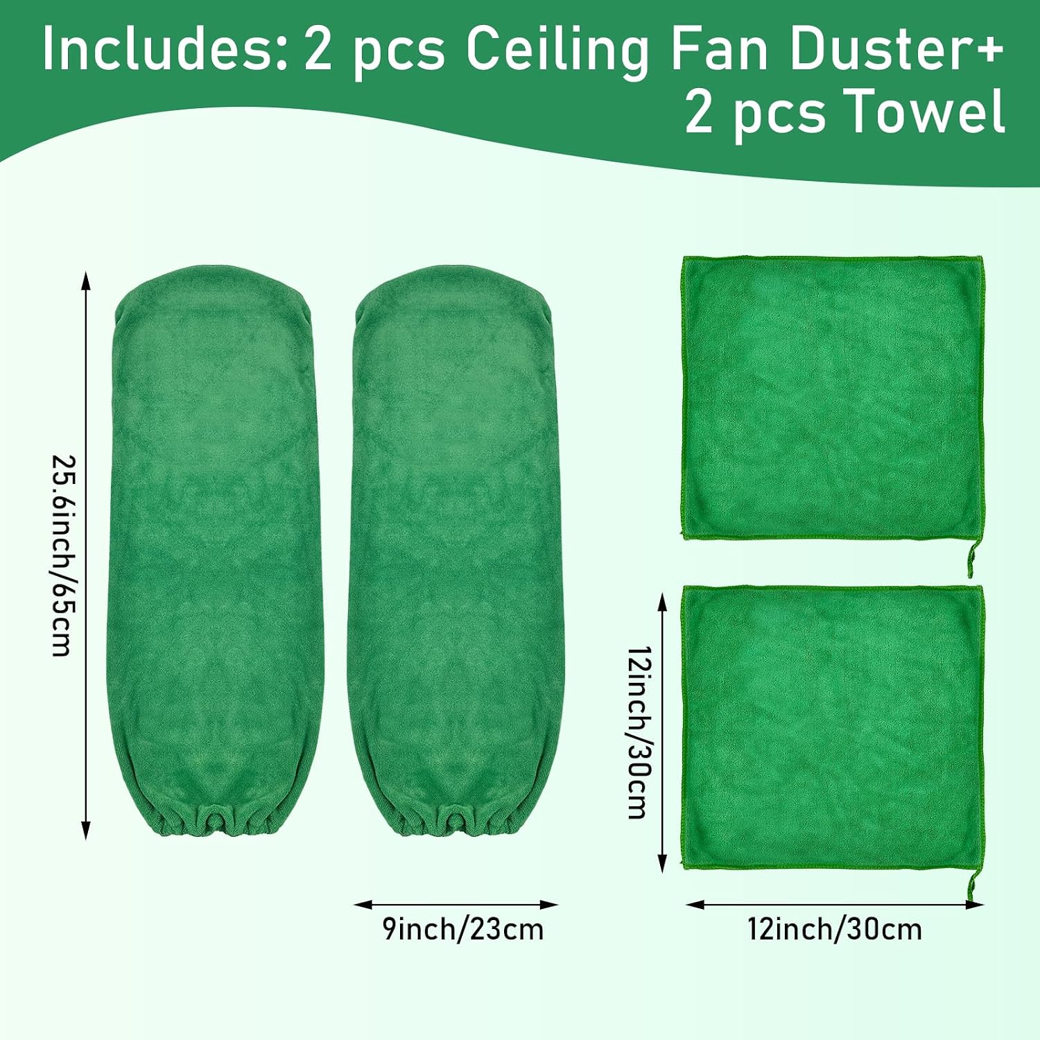 4 PCS Ceiling Fan Duster Kits,100% Microfibre Fan Blade Cleaner for high Ceiling Fan Blades.Machine Washable and Reusable,Includes 2 Ceiling Fan dusters and 2 Microfibre Towels
