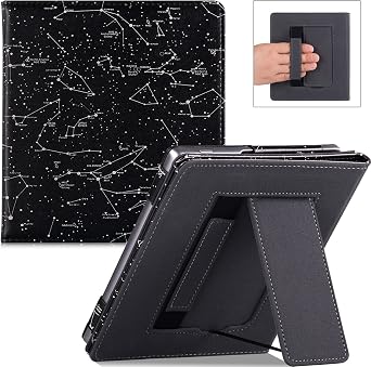 Stand Case for Kindle Oasis 9th Generation 2017 Release and 10th Generation 2019 Release - PU Leather Folio Sleeve Cover with Hand Strap and Auto Sleep/Wake Constellation