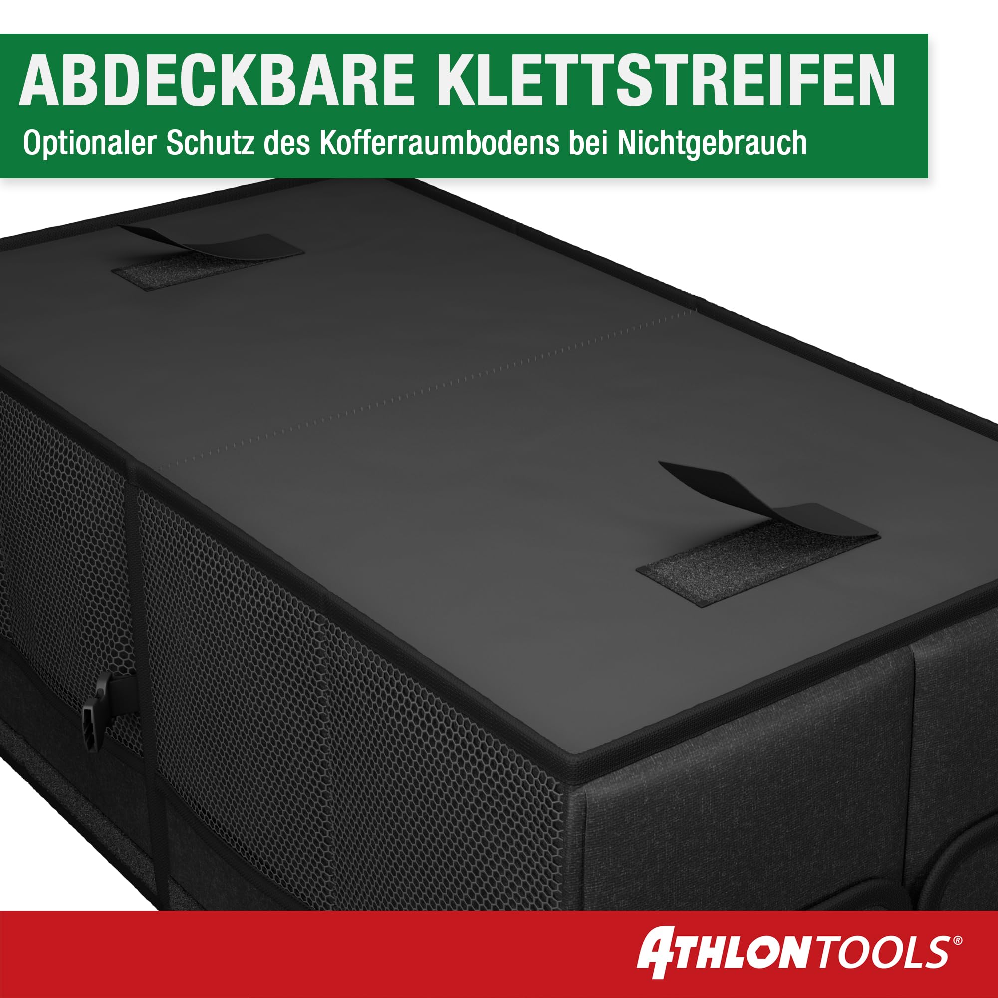 ATHLON TOOLS Organizador para maletero XXL – Organizador de coche plegable - Bolsa para maletero antideslizante, reforzada, bolsa para maletero estable con tapa – Caja para coche para guardar y