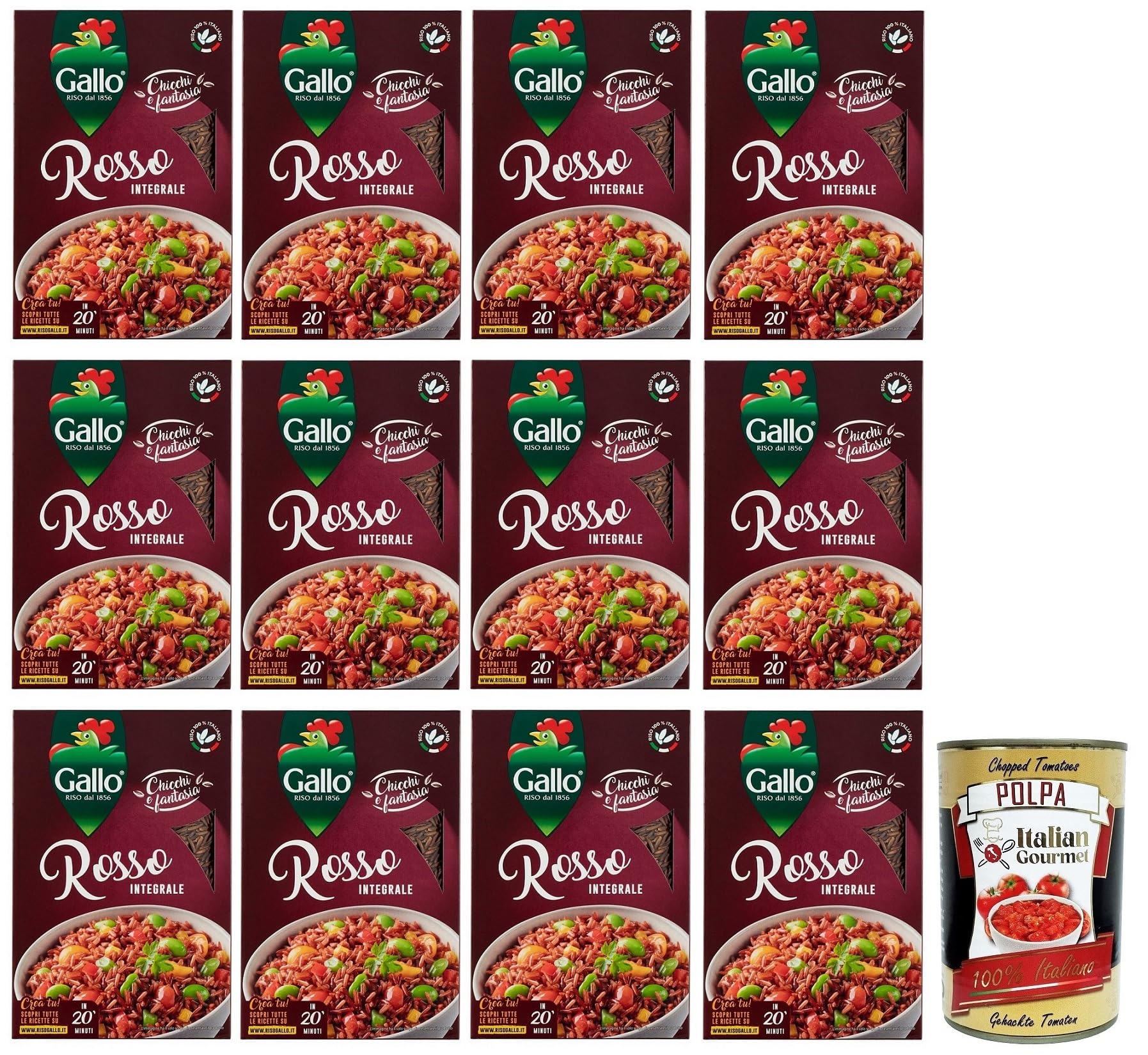 Italian Gourmet Riso Rosso Integrale riso roter Vollkornreis 12 x 500g | 100% aus Italien, ideale Beilage, per insalate e piatti freddi, kernig im, Gesamtnettogewicht 6 kg + Kostenlos Polpa 400g