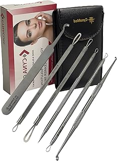 German Stainless Professional Set of 6- Blackhead Remover Comedones Extractor Acne Removal Kit for Blemish,Whitehead Popping, Zit Removing for Nose Face Tools-Blackhead Removal w/Zipper Leather case