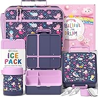 Vista 18 de Fimibuke Lonchera Bento para niños con 4 compartimentos, bolsa de almuerzo aislada, tarro térmico de acero inoxidable al vacío, paquete de hielo