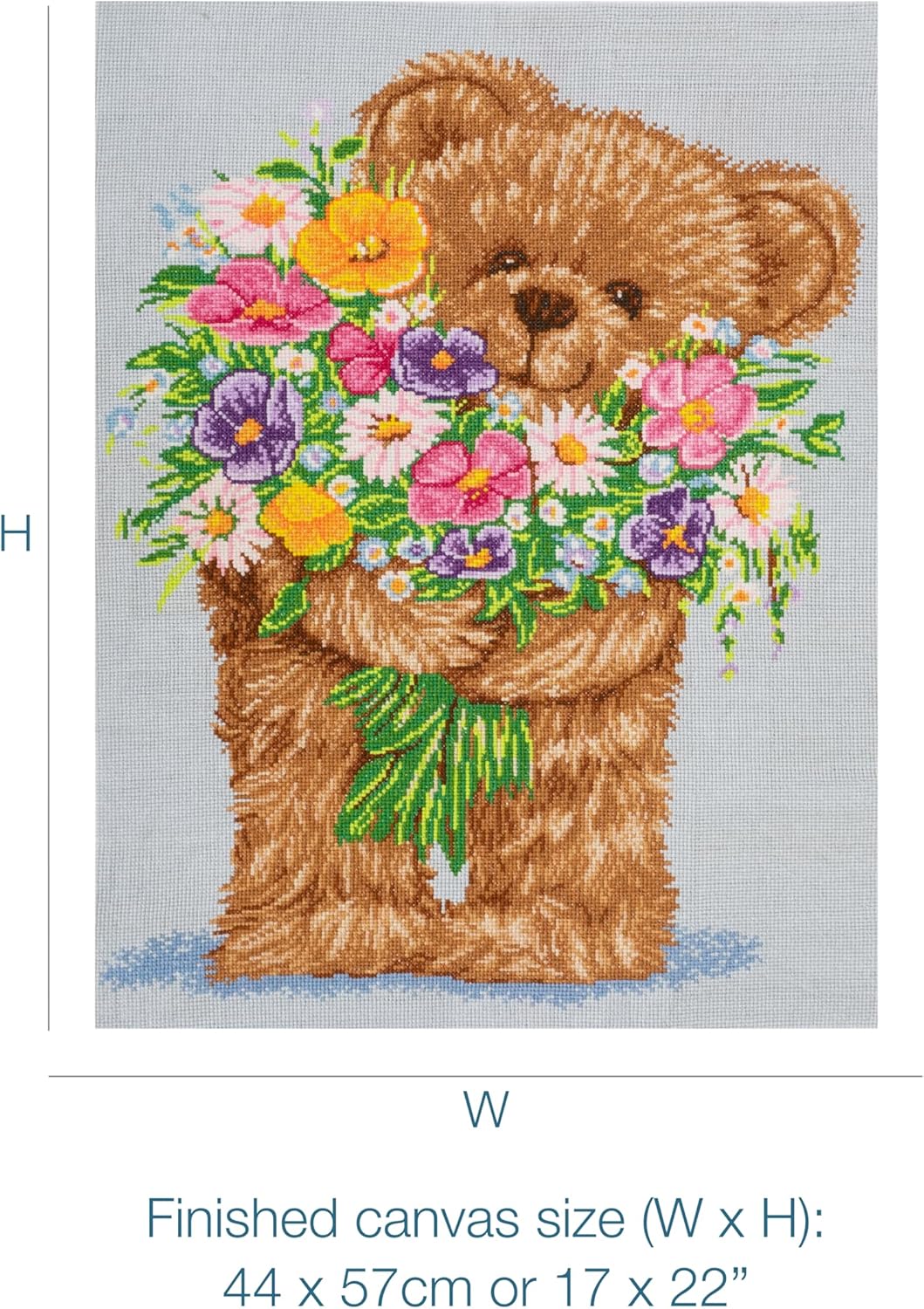 Trimits Large Cross Stitch Kits - Counted Embroidery Needlework for Adults Beginners Kids, Christmas Gifts Wall Art for Home, 11 Count Aida 44 x 57cm, Teddy (Frame Not Included)