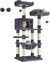 Vista 1 de FEANDREA Cat Tree, Cat Tower for Indoor Cats, 56.3-Inch Cat Condo with Scratching Posts, Hammock, Plush Perch, Smoky Gray UPCT15GYZ