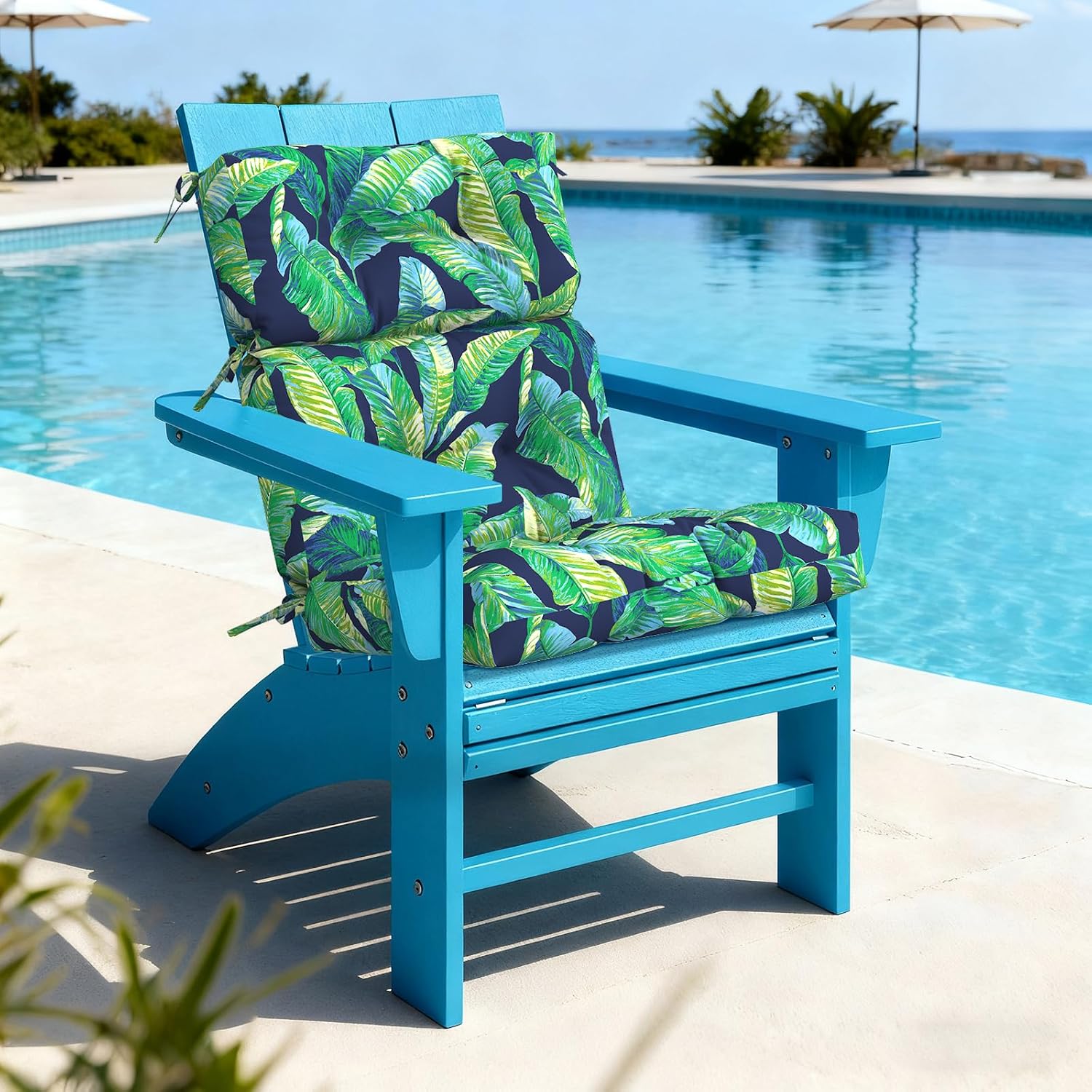 LVTXIII 2 Pack Outdoor High Back Cushions, 22" W x 20" D Tufted Seat and Back Chair Cushion with Ties, Fluffy Patio Replacement Rocking Chair Cushion for Outdoor Furniture Use, Hanalei Lagoon