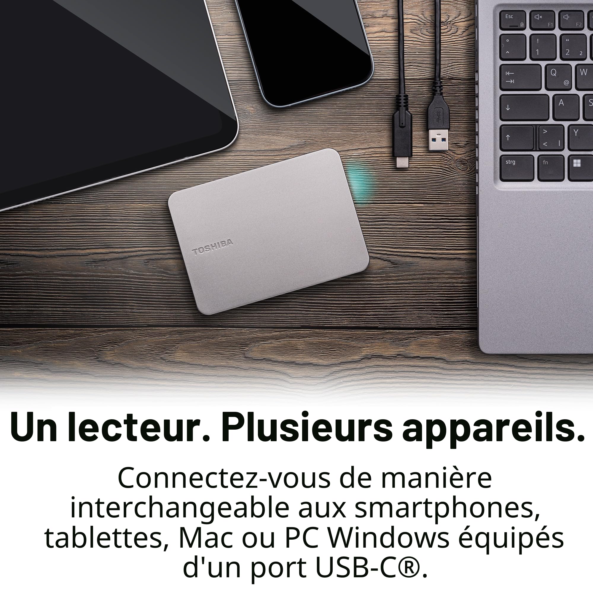Toshiba Canvio Flex 4TB Disque Dur Externe Argent modèle | Compatible Mac, Windows, iOS & Android; exFAT; câbles USB-C/USB-A inclus; idéal téléphones, tablettes & PC