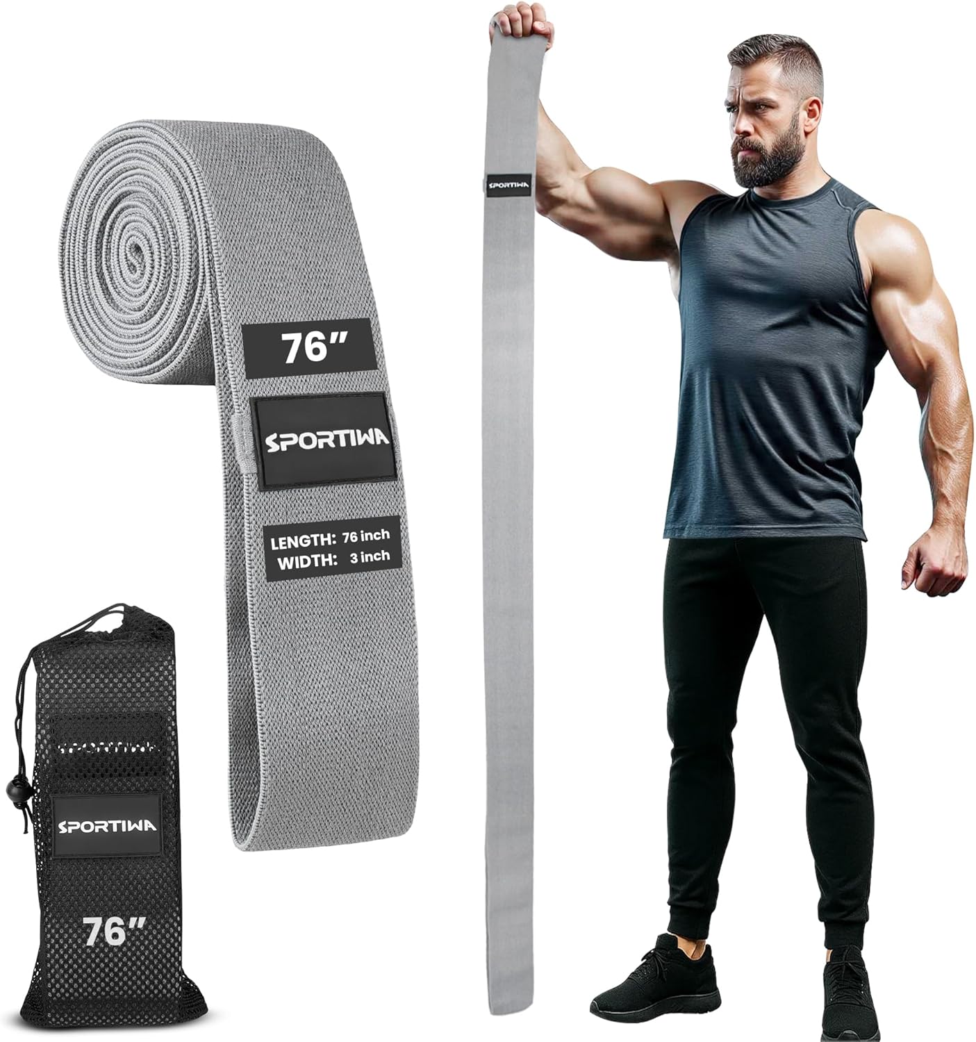 76" Premium Extended Length Fabric Resistance Bands for Working Out 3" Wide Non-Slip Extra Long Tall Thick Cloth, No Pinching & Snapping,Exercise Workout Fitness Stretch Band for Women & Men