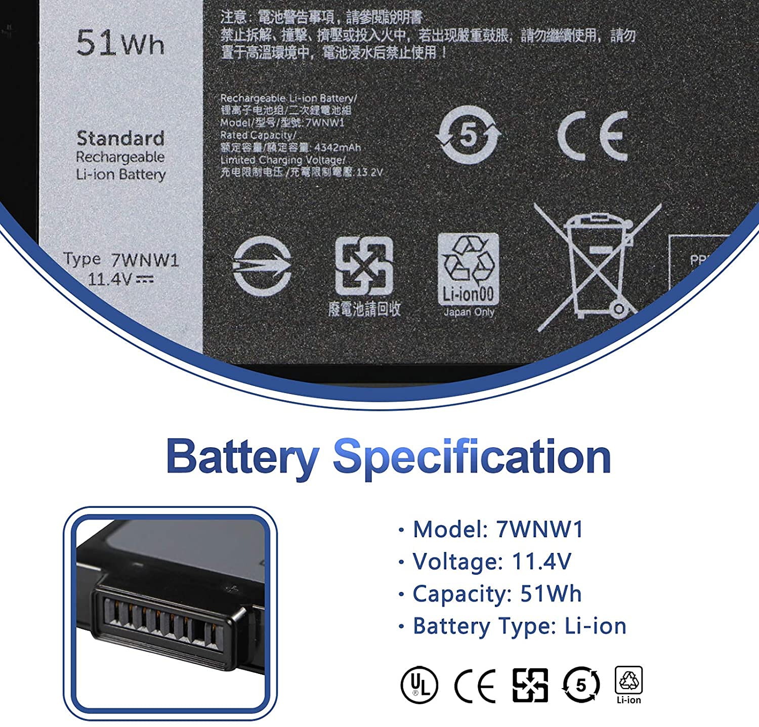 ANTIEE Compatible with 7WNW1 DELL Latitude 5420 5424 Rugged Latitude 7424 Rugged Extreme Series Laptop battery DMF8C 0DMF8C GK3D3 0GK3D3 11.4V 4342mAh 3-Cell