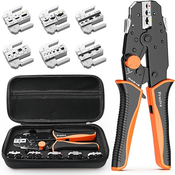 Crimping pliers interchangeable jaws set Preciva 6-piece quick-change jaws crimping tool set with storage bag for wire end sleeves cable lugs shrink connectors flat plug solar plug