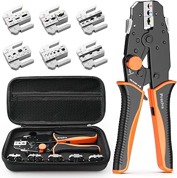 Crimping pliers interchangeable jaws set Preciva 6-piece quick-change jaws crimping tool set with storage bag for wire end sleeves cable lugs shrink connectors flat plug solar plug