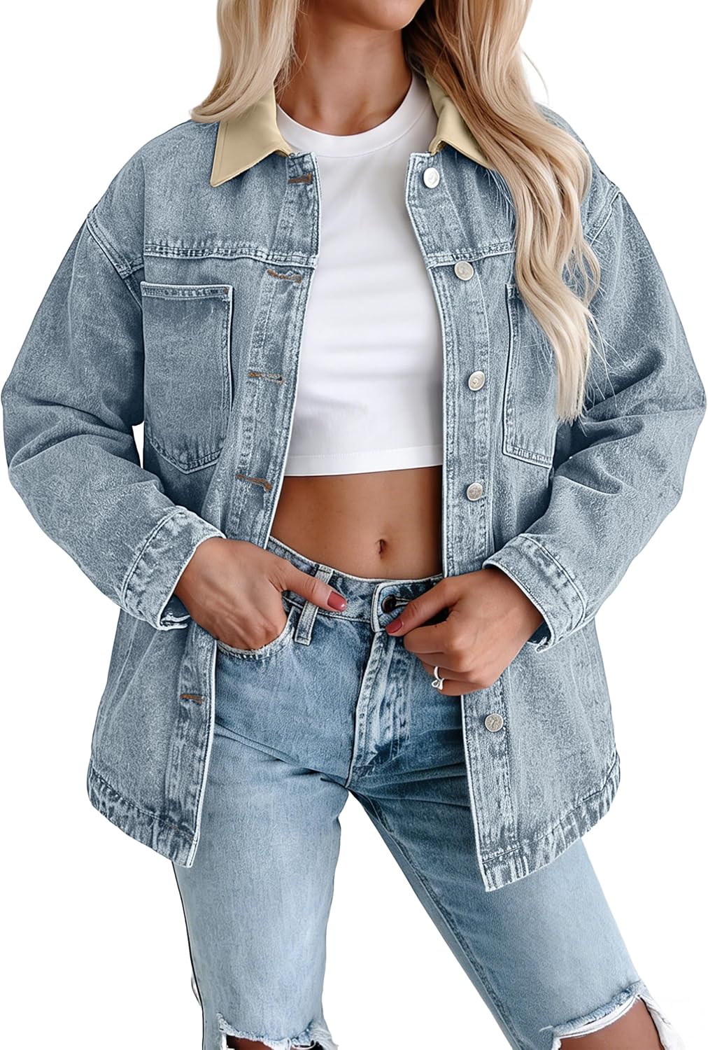 Glamaker Womens Oversized Denim Shirt Jacket Casual Lightweight Button Down Loose Fit Jean Jackets Outfits Outwear 2026