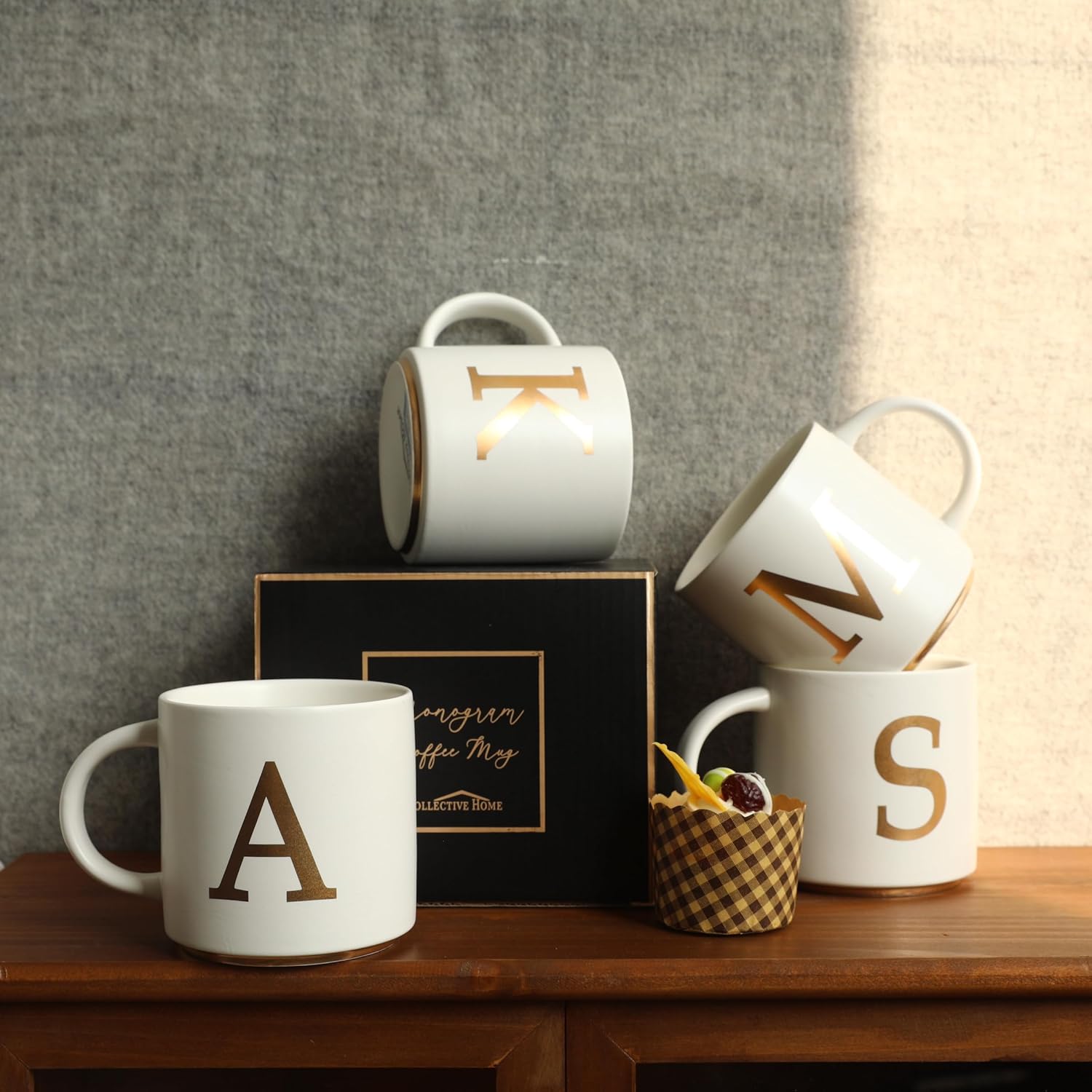 COLLECTIVE HOME - Monogram Ceramic Mugs, 15 oz Golden Initial Coffee Cups, Elegant Alphabet Tea Mugs, Elegant Personalized Mug with Gift Box, Unique Mug with Double Side Capital Letter (A) - Image 7