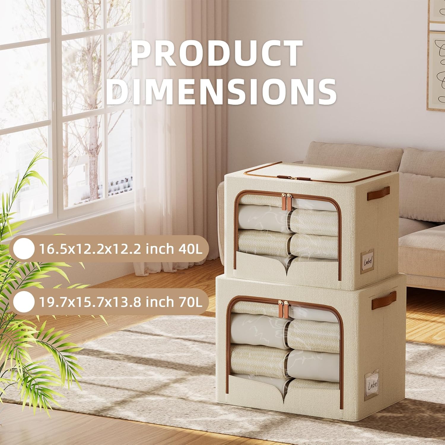 FHSQX 6 Pack Clothes Storage Bins - Foldable Storage Bins for Clothes Fabric Storage Box with Metal Frame (Beige, 19.7x15.7x13.8 inch)