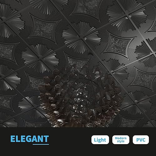 Miniatura 5 de Art3d Azulejos de techo caídos de 24 x 24 pulgadas, color negro (paquete de 12, 48 pies cuadrados), paneles de revestimiento 3D con pegamento de 2 x