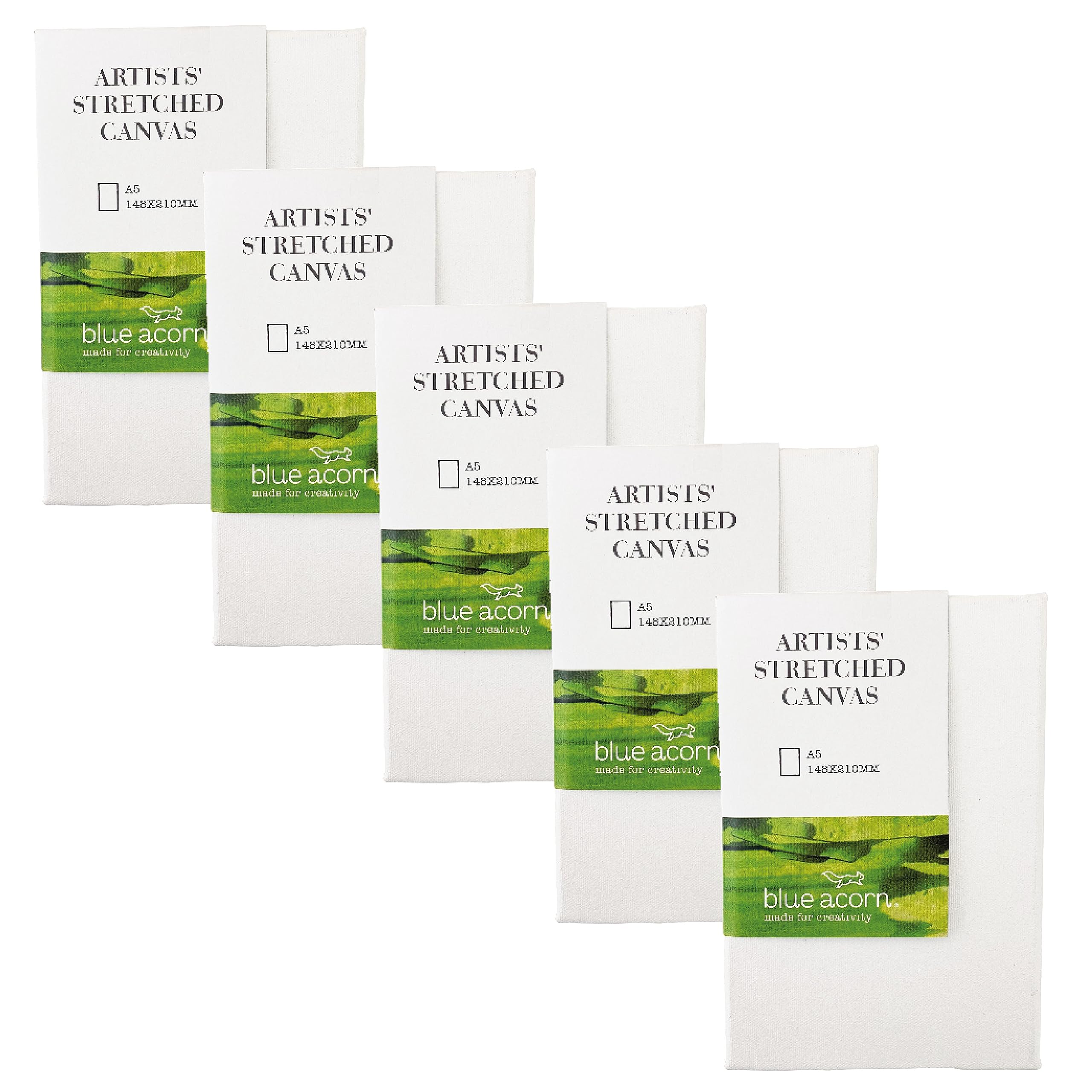 Blue AcornA5 MDF Stretched Canvas 21x14cm - 18mm – Set of 5-100% Cotton - Triple Primed Canvas - Acid Free - Perfect for Acrylic and Oil Painting