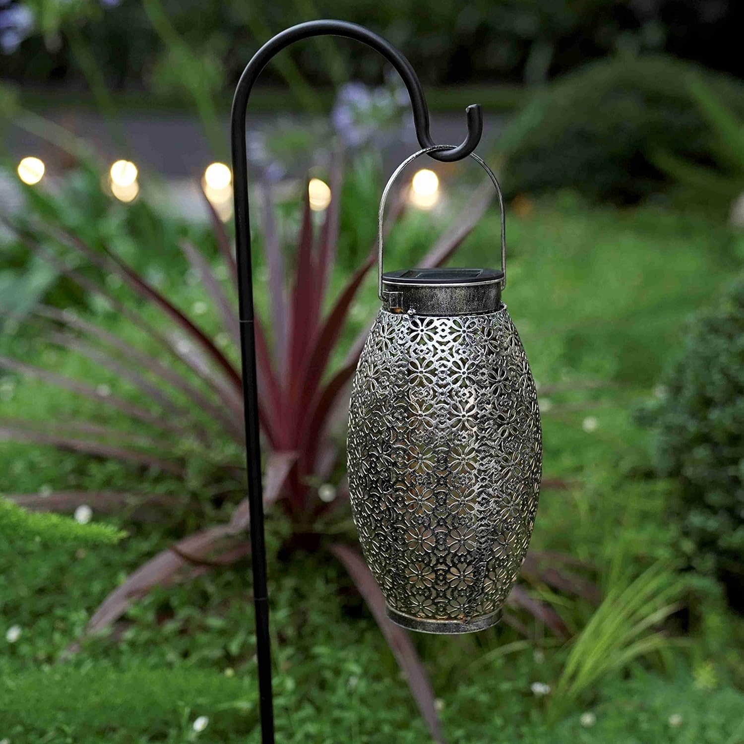 EXCMARK 2 Pack Solar Lanterns Outdoor Hanging Solar Lights Decorative, Outdoor Decorations for Patio Garden Yard Porch and Tabletop. (Silver)